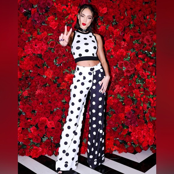 Alice + Olivia Tomasa Polka Dot Cuffed Black White Colorblock Pant - Picture 6 of 17